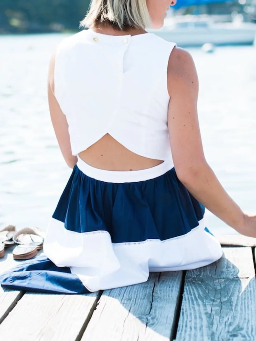 Elizabeth McKay Navy and White dress Size 8 - Picture 4 of 10